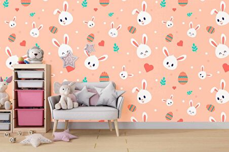 Tavşan Desenli Çocuk Odası Duvar Kağıdı Baskı