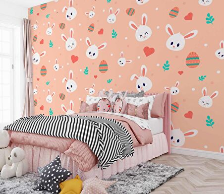 Tavşan Desenli Çocuk Odası Duvar Kağıdı Baskı