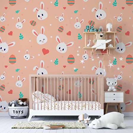 Tavşan Desenli Çocuk Odası Duvar Kağıdı Baskı