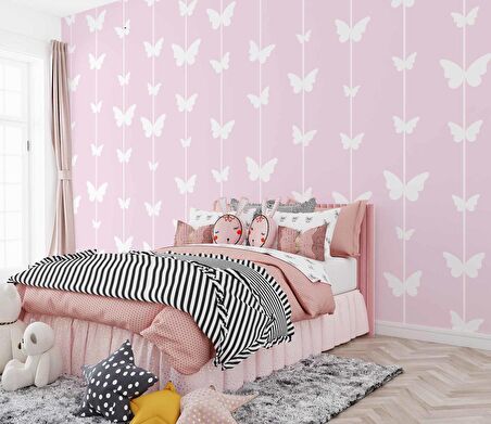 Kelebek Desenli Çocuk Odası Duvar Kağıdı Baskı