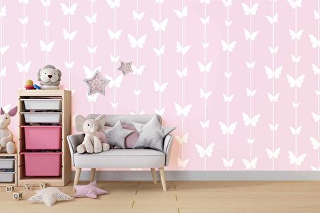 Kelebek Desenli Çocuk Odası Duvar Kağıdı Baskı