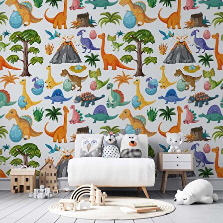 Dinazor Desenli Çocuk Odası Duvar Kağıdı Baskı