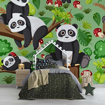Panda Temalı Çocuk Odası Duvar Kağıdı Baskı