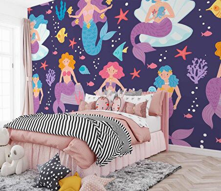 Deniz Kızı Temalı Çocuk Odası Duvar Kağıdı Baskı