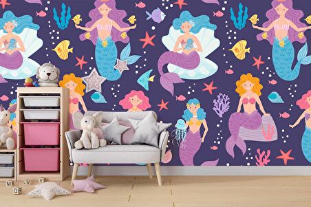 Deniz Kızı Temalı Çocuk Odası Duvar Kağıdı Baskı