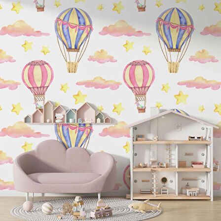 Uçan Balon Temalı Çocuk Odası Duvar Kağıdı Baskı