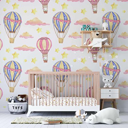 Uçan Balon Temalı Çocuk Odası Duvar Kağıdı Baskı