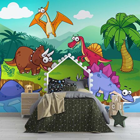 Dinozor Desenli Duvar Kağıdı Baskı