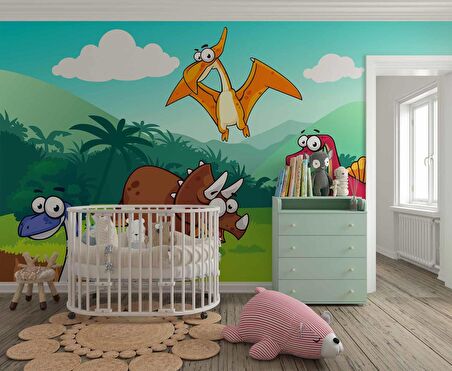 Dinozor Desenli Duvar Kağıdı Baskı