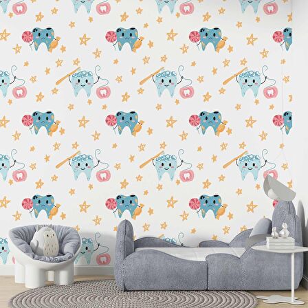 Diş Temalı Çocuk Odası Duvar Kağıdı Baskı