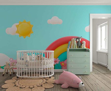 Gökkuşağı Temalı Çocuk Odası Duvar Kağıdı Baskı