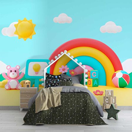 Gökkuşağı Temalı Çocuk Odası Duvar Kağıdı Baskı