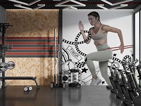 Koşan Kadın Temalı Spor Salonu Duvar Kağıdı Baskı