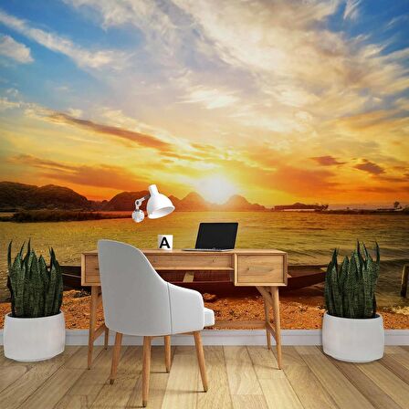 Sandal Deniz Manzaralı Gündoğumu Duvar Kağıdı Baskı