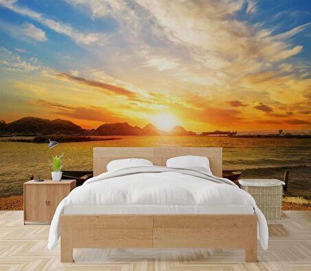 Sandal Deniz Manzaralı Gündoğumu Duvar Kağıdı Baskı