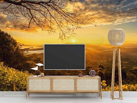 Dağ Manzaralı Gündoğumu Duvar Kağıdı Baskı