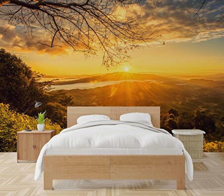 Dağ Manzaralı Gündoğumu Duvar Kağıdı Baskı