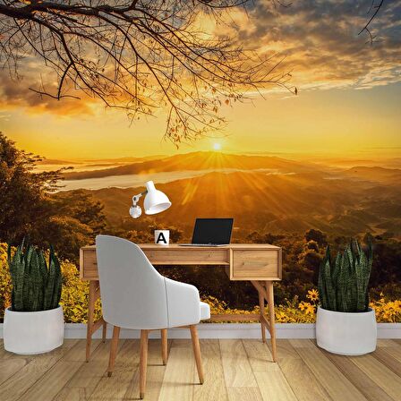 Dağ Manzaralı Gündoğumu Duvar Kağıdı Baskı