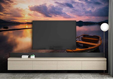 Sandal Göl Günbatımı Manzaralı Duvar Kağıdı Baskı