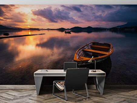 Sandal Göl Günbatımı Manzaralı Duvar Kağıdı Baskı