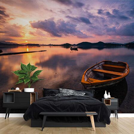 Sandal Göl Günbatımı Manzaralı Duvar Kağıdı Baskı