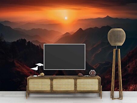 Dağda Günbatımı Manzaralı Duvar Kağıdı Baskı