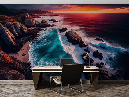 Deniz ve Günbatımı Manzaralı Duvar Kağıdı Baskı