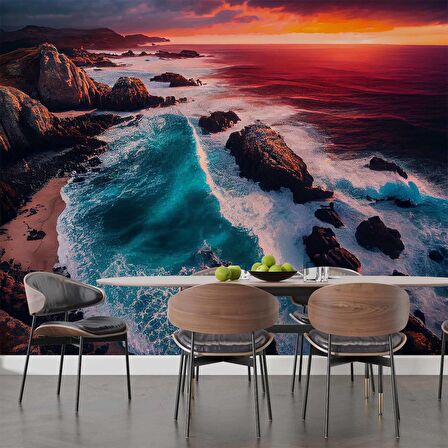 Deniz ve Günbatımı Manzaralı Duvar Kağıdı Baskı