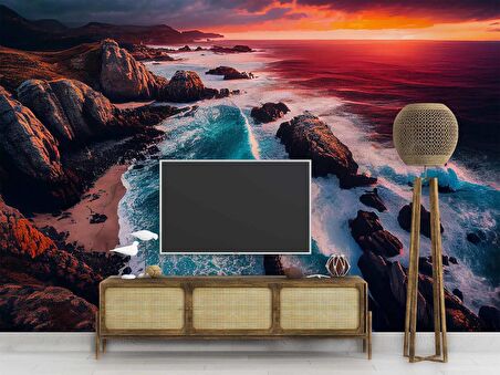 Deniz ve Günbatımı Manzaralı Duvar Kağıdı Baskı