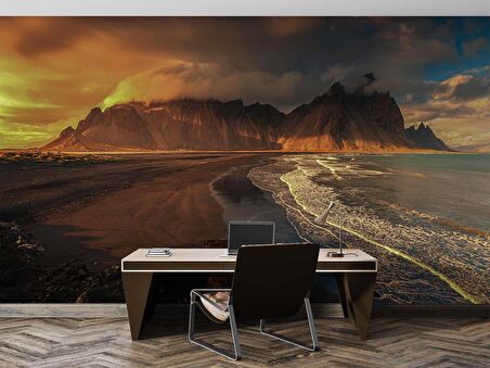 Gündoğumu Deniz Dağ Manzaralı Duvar Kağıdı Baskı