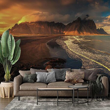 Gündoğumu Deniz Dağ Manzaralı Duvar Kağıdı Baskı