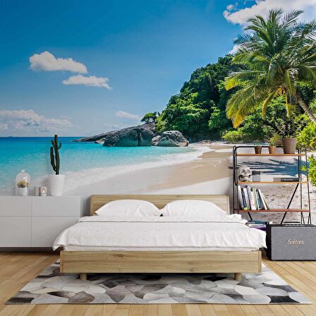 Palmiye Deniz Manzaralı Duvar Kağıdı Baskı