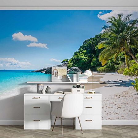 Palmiye Deniz Manzaralı Duvar Kağıdı Baskı