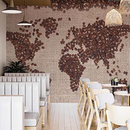 Kahve Çekirdeği Dünya Haritası Duvar Kağıdı Baskı