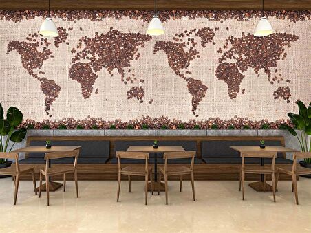 Kahve Çekirdeği Dünya Haritası Duvar Kağıdı Baskı