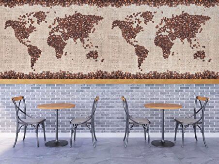 Kahve Çekirdeği Dünya Haritası Duvar Kağıdı Baskı