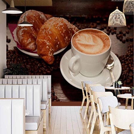Kahve Kruvasan Cafe Duvar Kağıdı Baskı