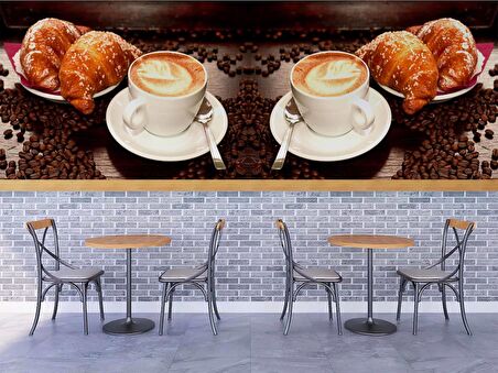 Kahve Kruvasan Cafe Duvar Kağıdı Baskı