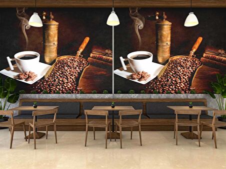 Kahve Öğütme Makinelı Cafe Duvar Kağıdı Baskı