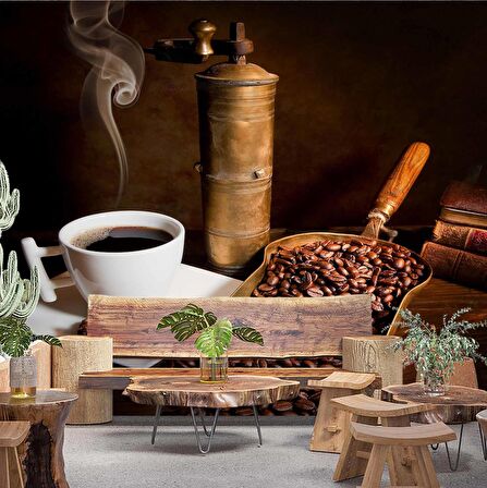Kahve Öğütme Makinelı Cafe Duvar Kağıdı Baskı