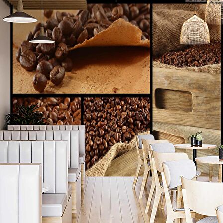 Kahve Çekirdekli Cafe Duvar Kağıdı Baskı