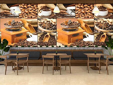 Öğütme Kahve Temalı Cafe Duvar Kağıdı Baskı