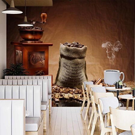 Kahve Öğütme Makineli Cafe Duvar Kağıdı Baskı