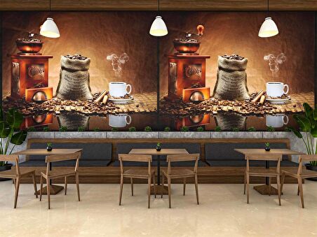 Kahve Öğütme Makineli Cafe Duvar Kağıdı Baskı