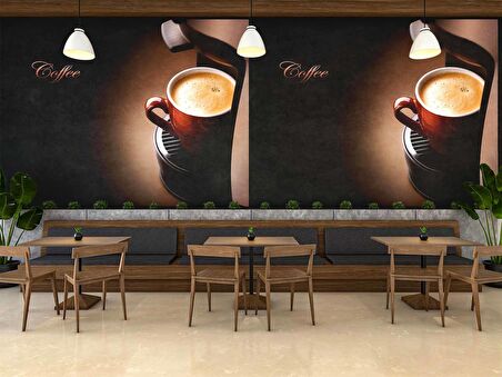 Kahve Makineli Cafe Duvar Kağıdı Baskı
