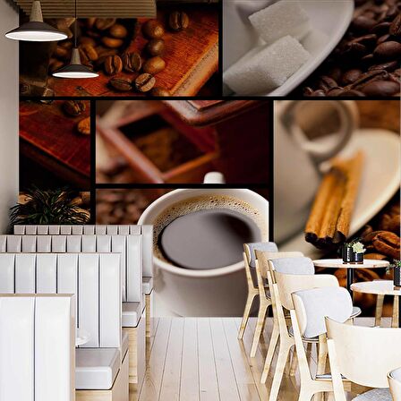 Kahve Kolajlı Cafe Duvar Kağıdı Baskı