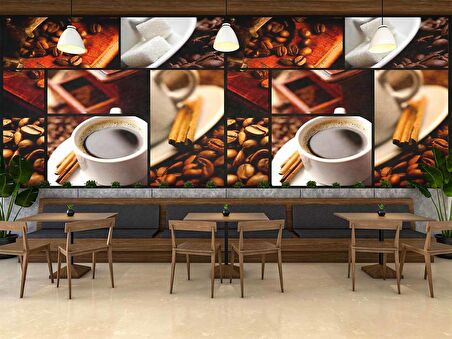 Kahve Kolajlı Cafe Duvar Kağıdı Baskı