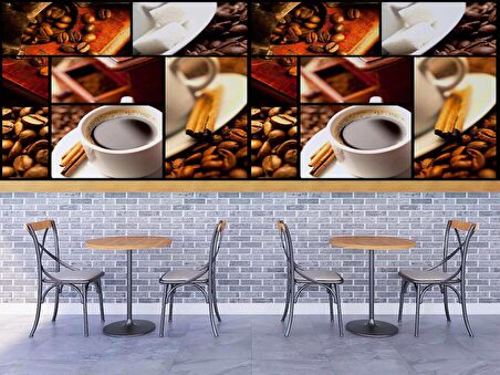 Kahve Kolajlı Cafe Duvar Kağıdı Baskı
