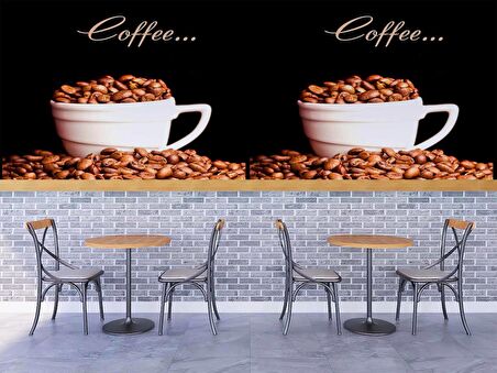 Kahve Fincanlı Cafe Duvar Kağıdı Baskı