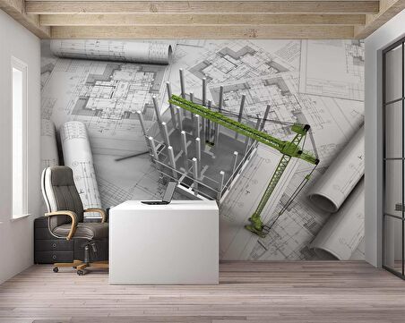 Mimari Çizim Emlak ve Gayrimenkul Duvar Kağıdı Baskı